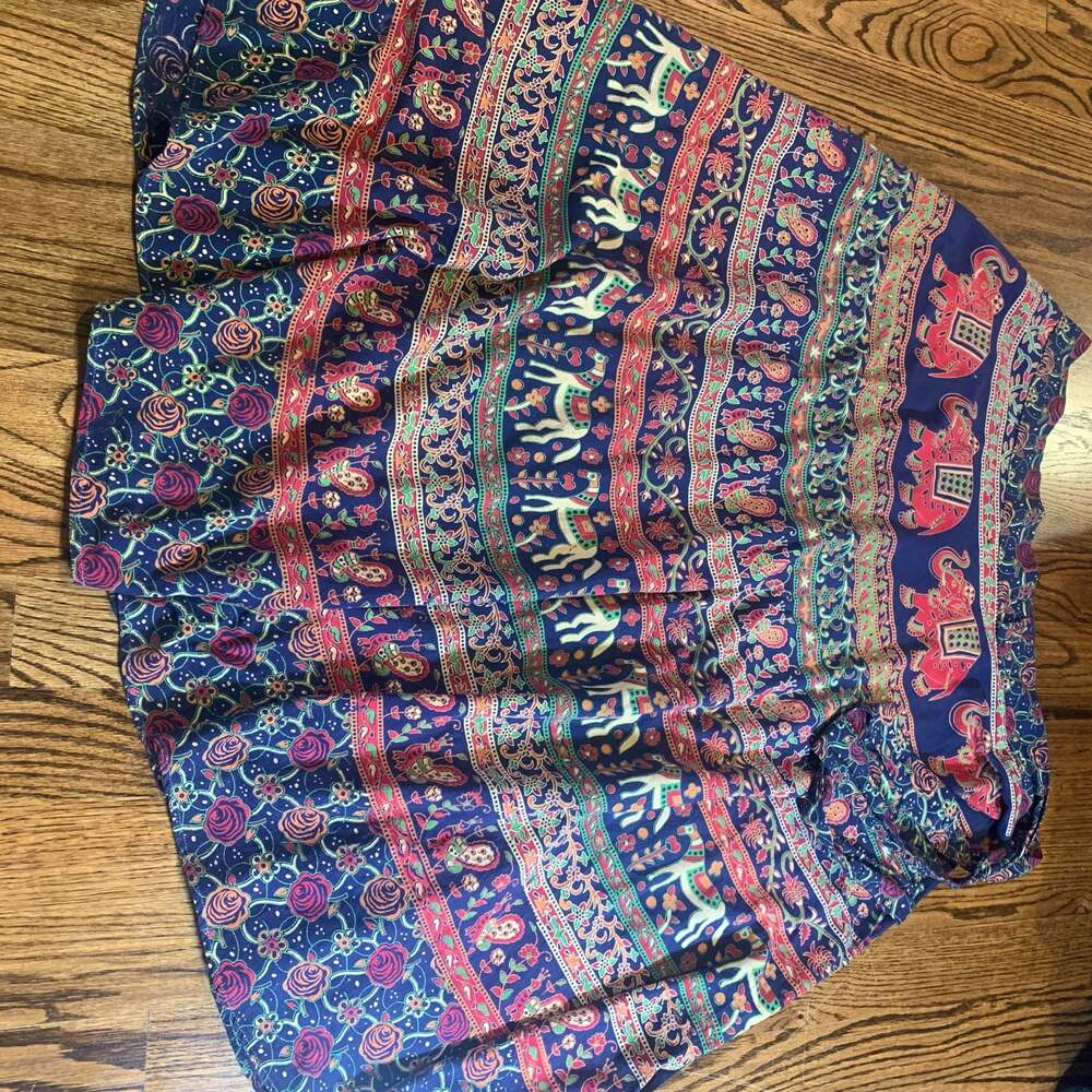 Indian Elephant and Floral Print Cotton Wrap Around Boho Skirt - Picture 1 of 4
